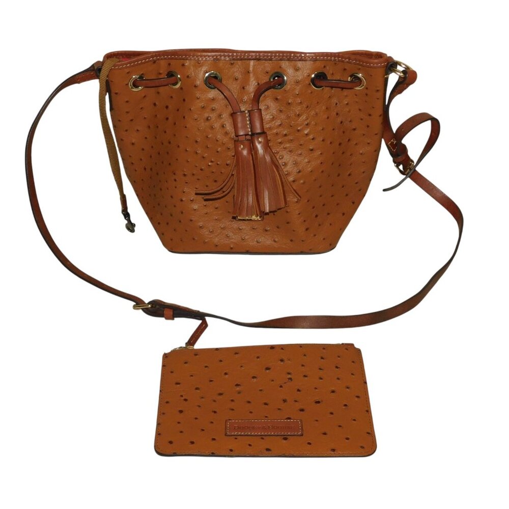 Dooney & Bourke Brown Ostrich Serena Crossbody Shoulder Bag & Purse Clutch